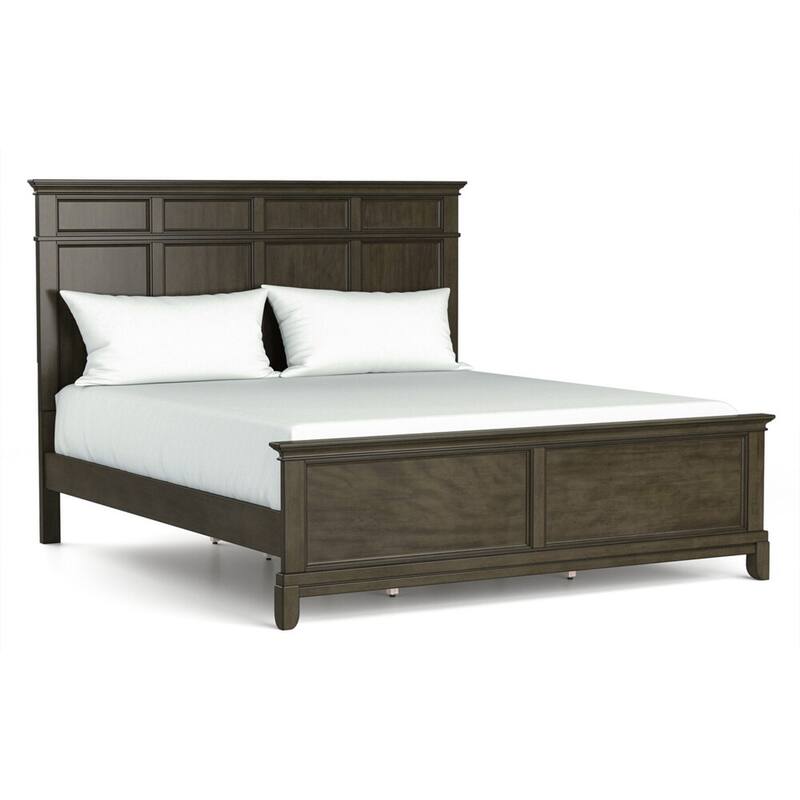 Revy Queen Size Bed, Traditional Crown Moldings, Gray Solid Wood