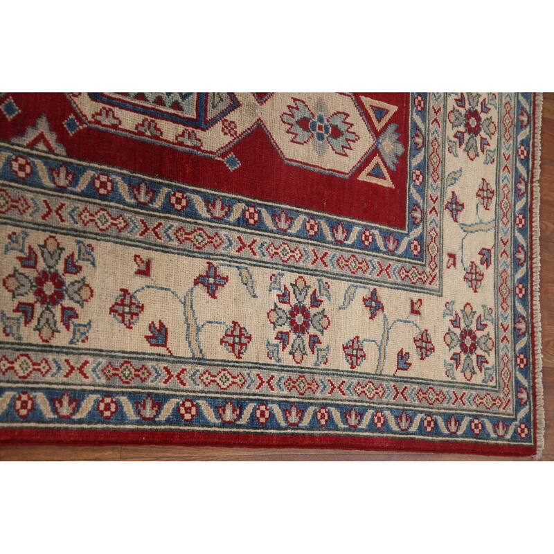 Hand Knotted Oriental 100% Wool Carpet Traditional Geometric Navy Blue & Blues Kazak Area Rug - 9' 6'' X 6' 8''