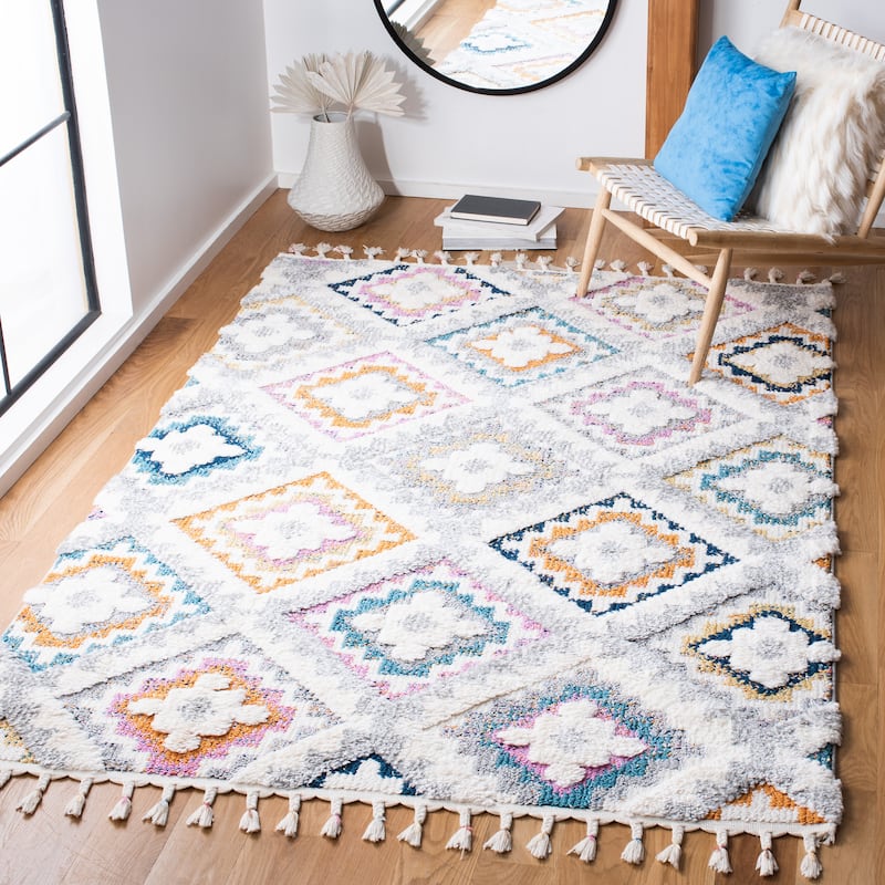 SAFAVIEH Moroccan Fringe Shag Margueritta Rug - 9' x 12' - Grey/Ivory