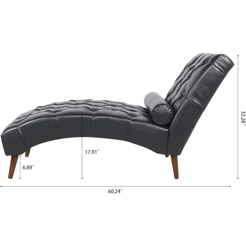 PU Leather Chaise Lounge Chair with Tufted Back - 60.24" L x 25.39"W x 32.28"H