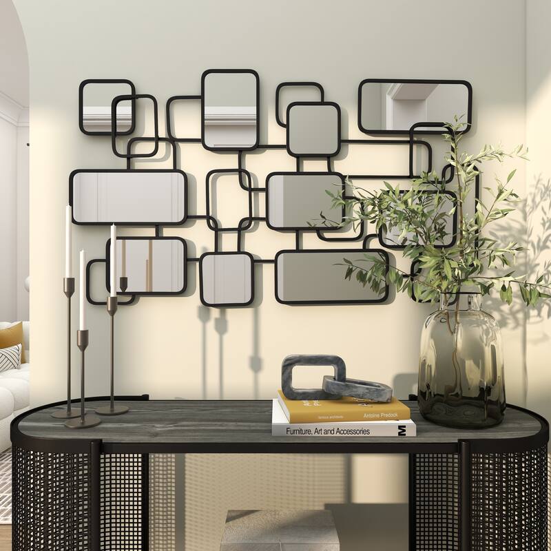 CosmoLiving by Cosmopolitan Artistic Black Metal Geometric Wall Mirror