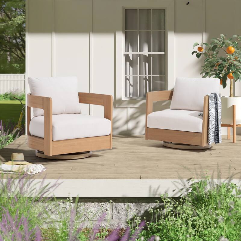 Outdoor Swivel Chair Conversation Set 360-Degree Solid Wood Eucalyptus