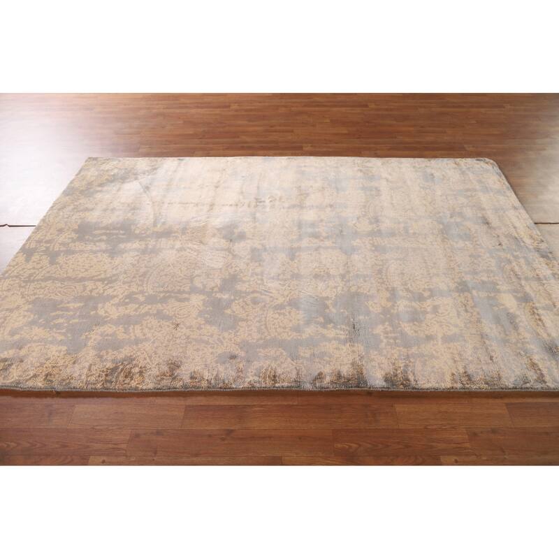 Abstract Oriental Area Rug Hand-Knotted Wool Carpet - 5'2"x 7'9"