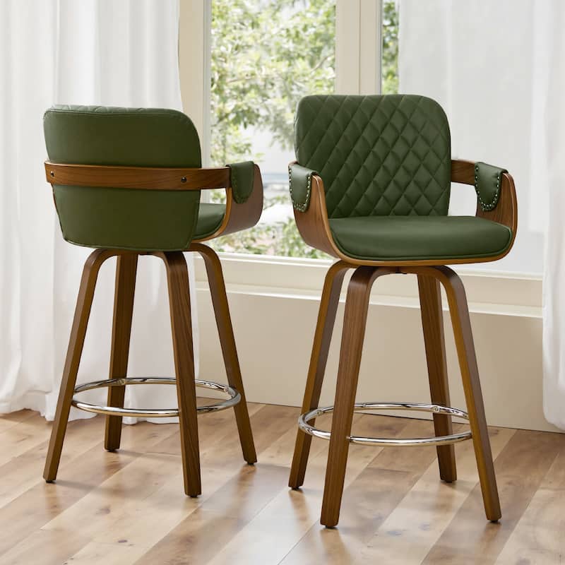 26-Inch Upholstered Swivel Counter Height Bar Stool with Armrests - 36.6"H x19.5"W x 21.3"D