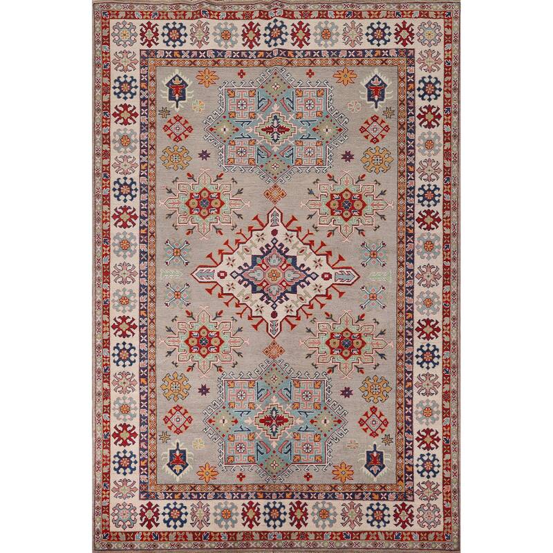 Beige Kazak Oriental Area Rug Hand-Knotted Bedroom Wool Carpet - 6'7" x 9'8"