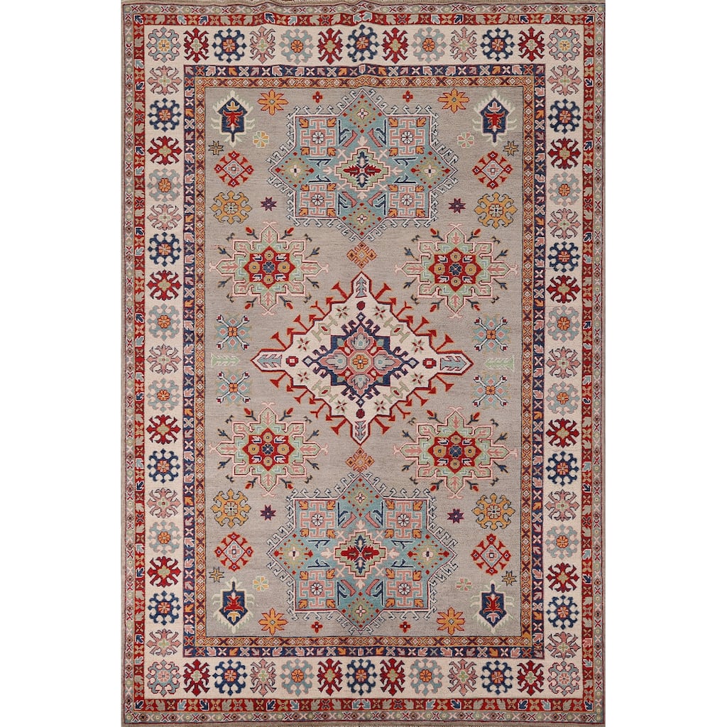 Beige Kazak Oriental Area Rug Hand-Knotted Bedroom Wool Carpet - 6'7" x 9'8"