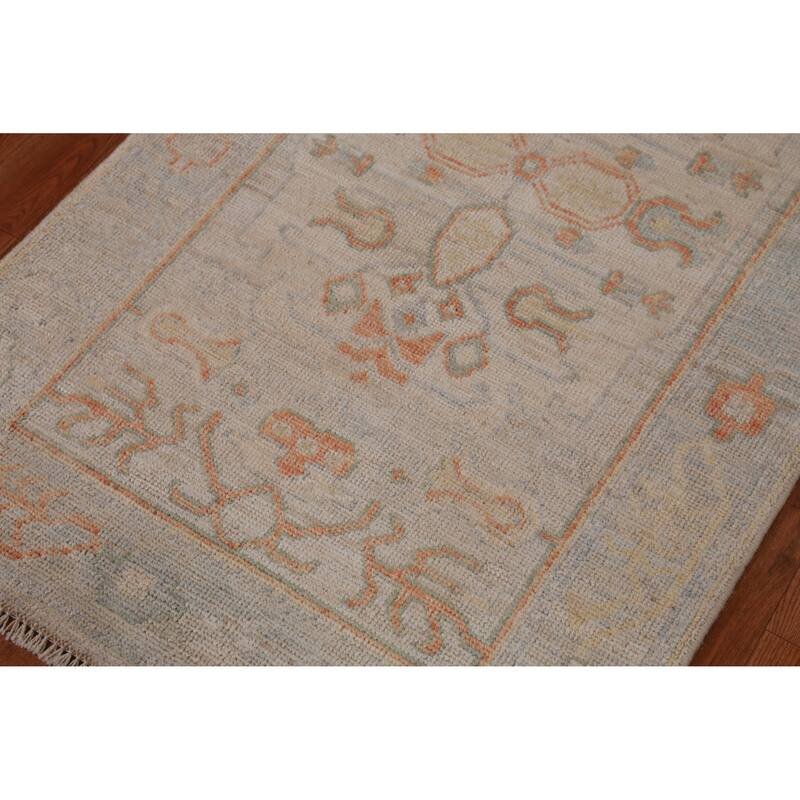 Hand Knotted Oriental 100% Wool Carpet Transitional Geometric Beige & Ivories Oushak Runner Rug - 8' 2'' X 2' 8''