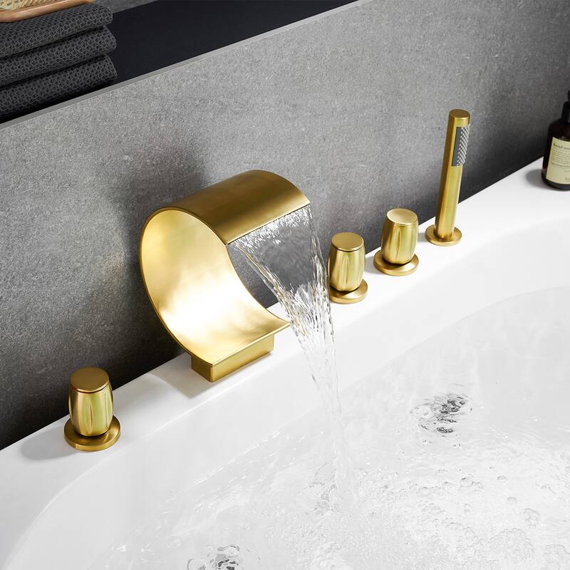 Altair Recea Triple Handle Deck-Mount Roman Tub Faucet with Diverter and Handshower