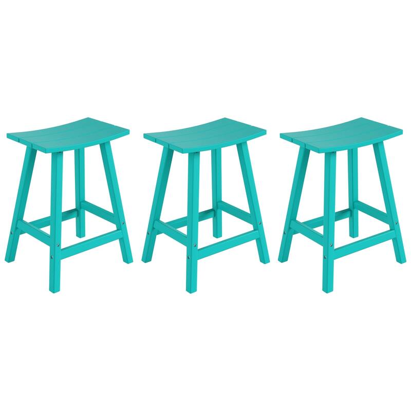 Polytrends Laguna Hdpe All Weather Outdoor Patio 24" Saddle Seat Counter Stool (Set Of 3)