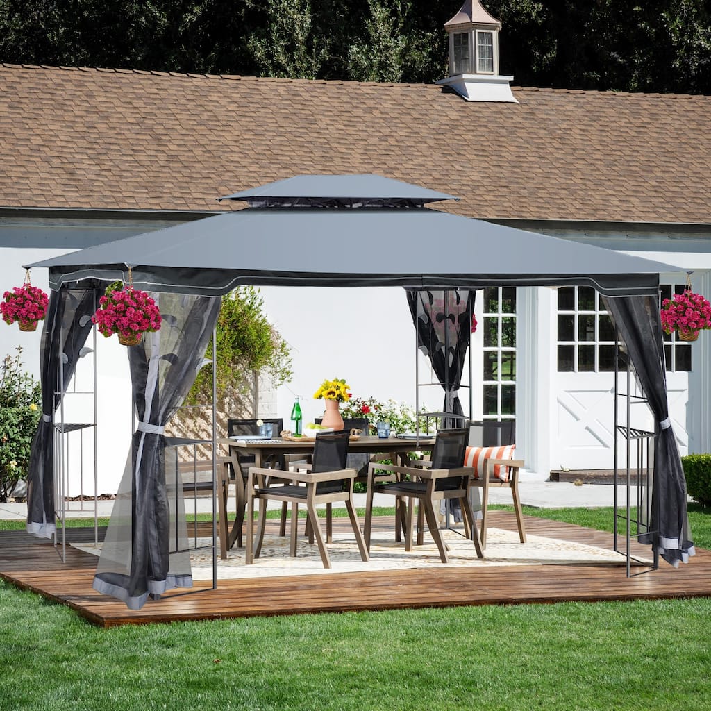 13x10 Outdoor Patio Gazebo with Ventilated Double Roof and Detachable Mosquito Net, Perfect for Lawn, Garden, Backyard, and Deck