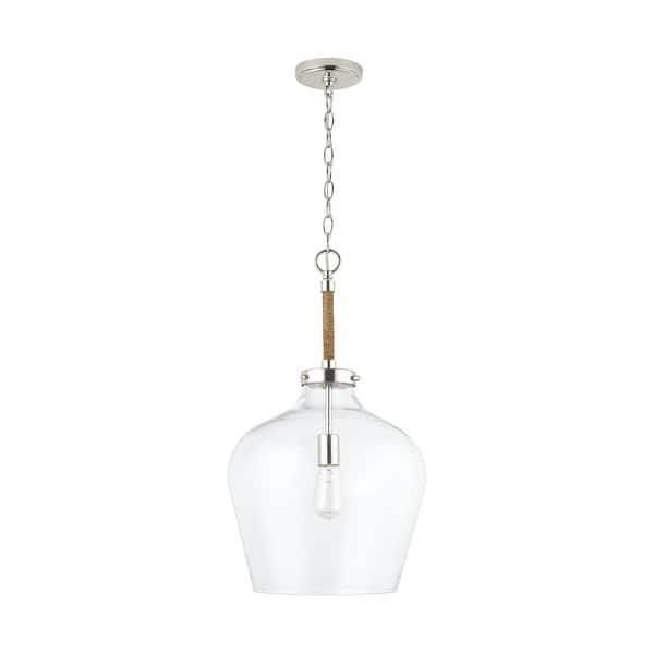 slide 2 of 7, Boland 1-light Hanging Pendant w/ Clear Seeded Glass Polished Nickel
