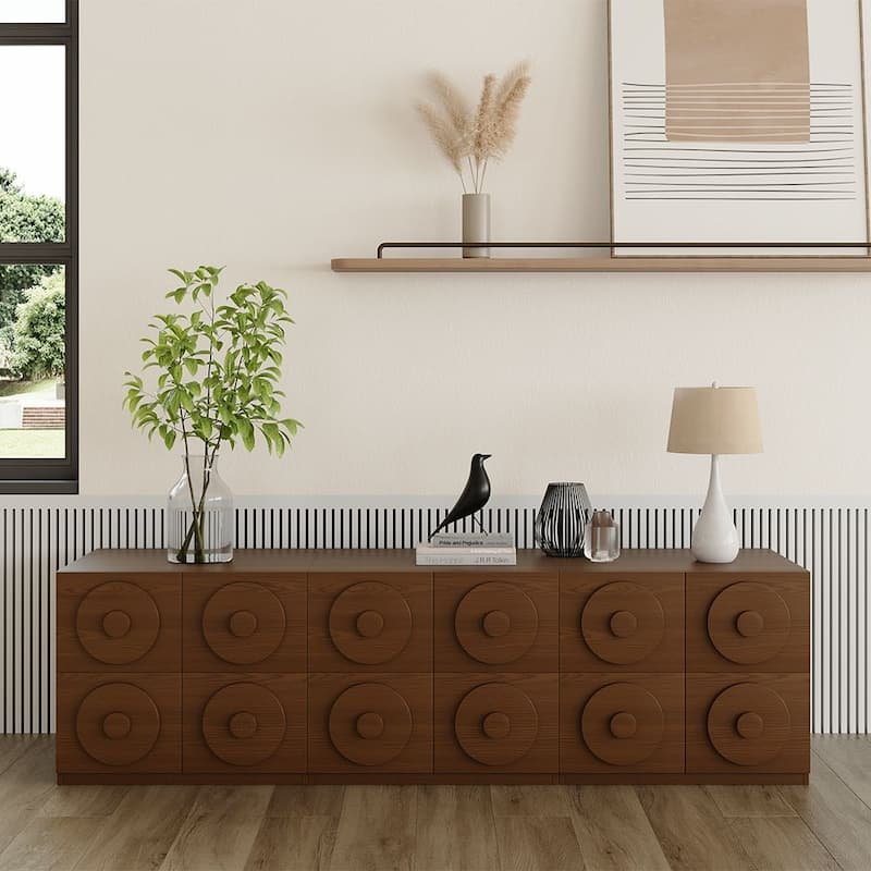 Modern 1-4 Pieces Modular Walnut Color Cabinets,TV Stands with Brown Solid Wood Veneer, Drawers & Caninets