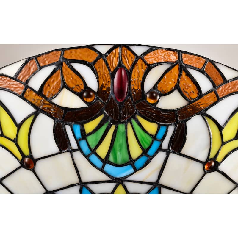 Elspeth Ivory Amber Flushmount Ceiling Lamp Tiffany Style Glass Shade - Ivory-Amber