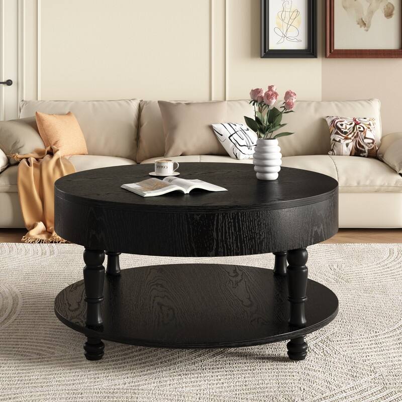 Modern Round Coffee Table with Dual Storage and Flip-Top Design for Living Room Organization
