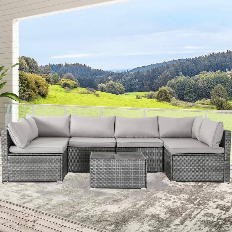 7-Piece Wicker Patio Conversation Set with Cushions