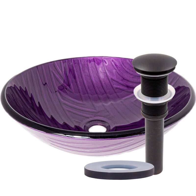 Miseno MVS-TIG-8123 Miscela 16-1/2" Circular Glass Vessel Bathroom - Purple / Oil Rubbed Bronze Drain