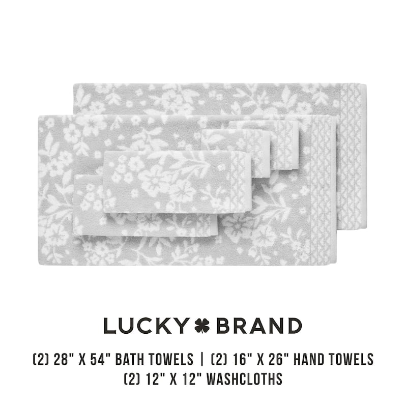 Lucky Brand Folk Floral 6-Piece Bath Towel Set 2 Bath towels 2 Hand towels 2 Washcloths - 28"x54"/16"x26"/12"x12"