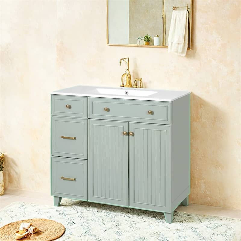 36"Bathroom Vanity with Ceramic Sink,Standard and Double-Layer Drawers