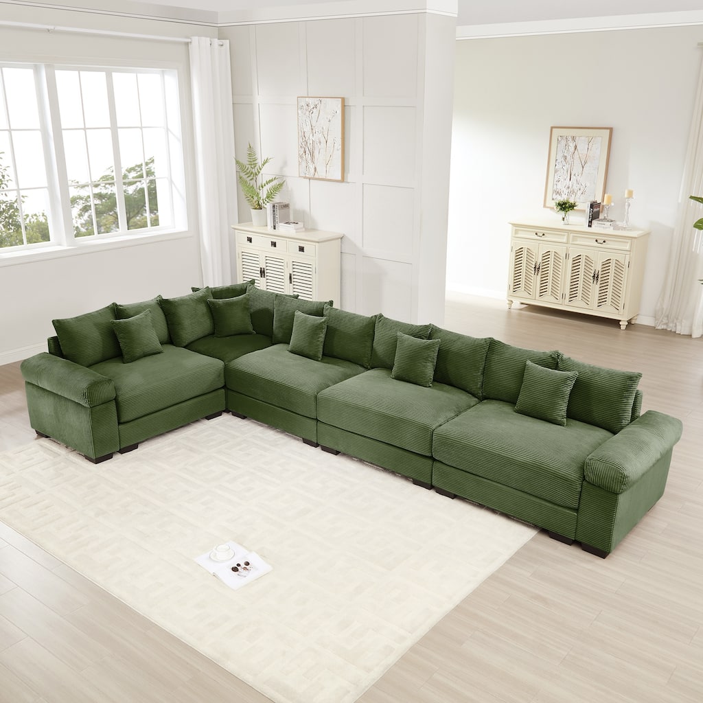 GDFStudio - Corduroy L-Shaped 5-Seater 154.6" Cloud Modular Sectional Couch