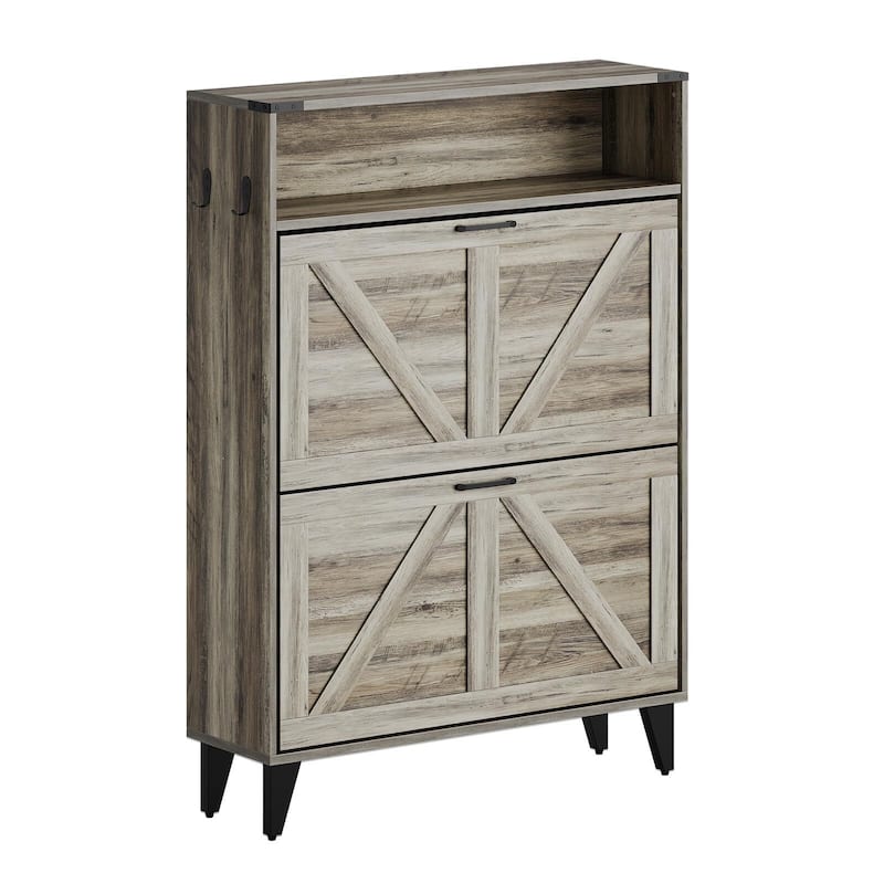 Slim Entryway Shoe Cabinet with 2 Flip Drawers