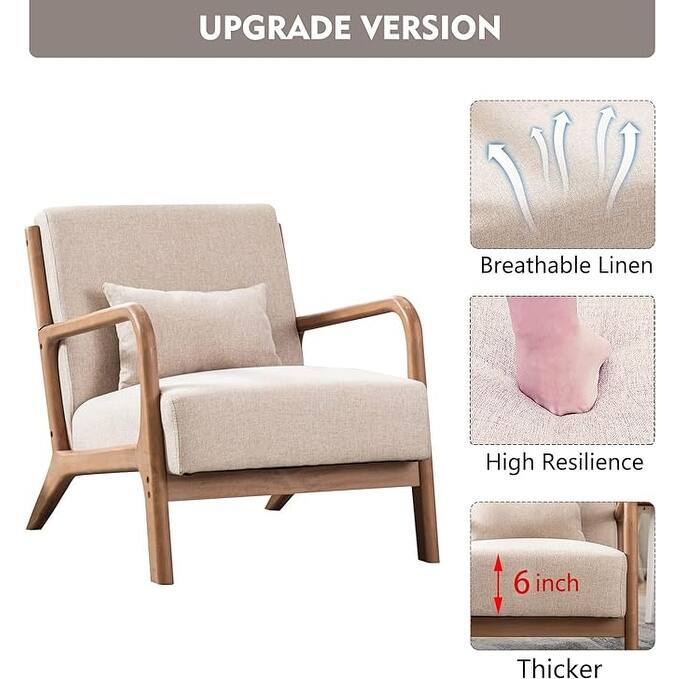 Prelife Modern Upholstered Living Room Armchairs with Wood Frame for Bedroom