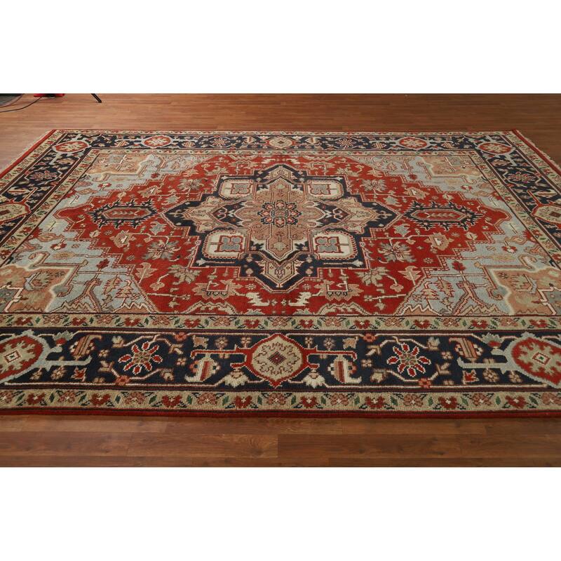 Hand Knotted Oriental 100% Wool Carpet Traditional Medallion Red Heriz (serapi) Area Rug - 11' 10'' X 8' 11''