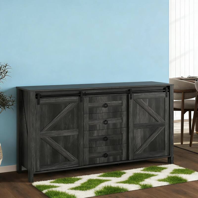 Farmhouse Sideboard with Sliding Barn Doors - Dark Gray