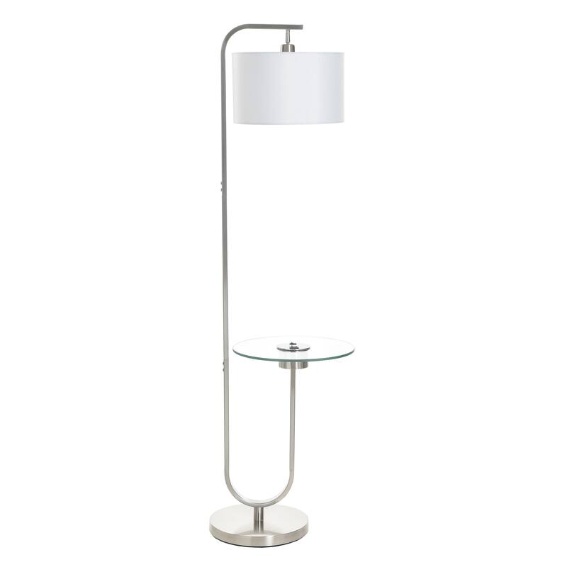 StyleCraft Sutton Floor Lamp with Glass Table - Brushed Nickel - Whit Shade - Brushed Nickel, Clear, White
