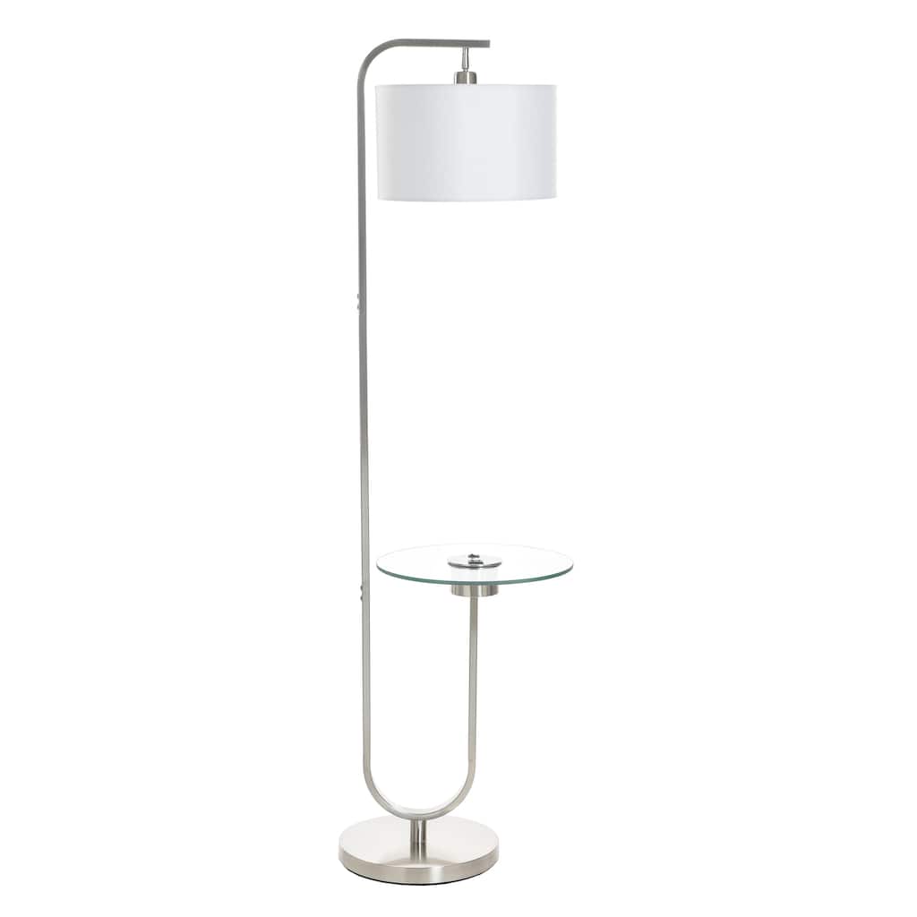 StyleCraft Sutton Floor Lamp with Glass Table - Brushed Nickel - Whit Shade