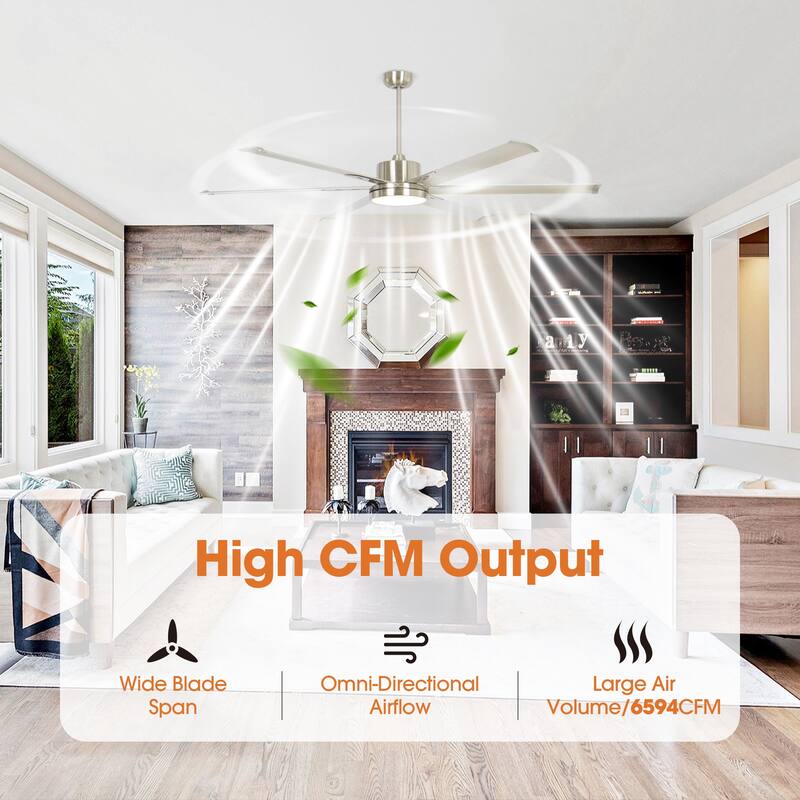 65-inch Nickel Aluminum 6-blade LED Ceiling Fan with Remote