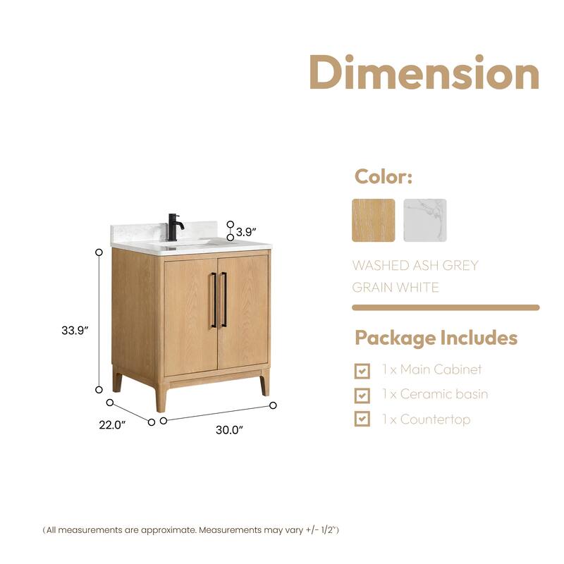 Gara Single Bath Vanity with Composite Stone Top without Mirror
