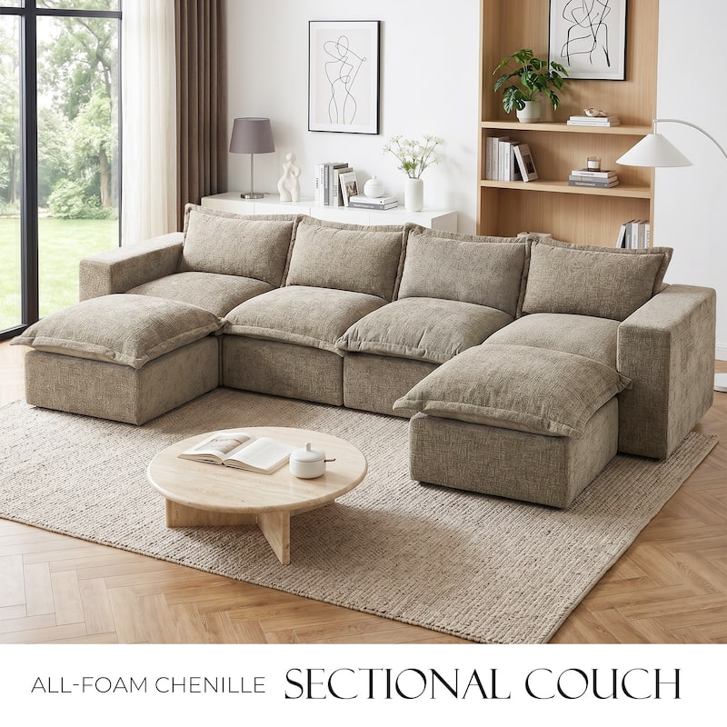 147.9'' W U-Shaped Modular Sectional Sofa Comfy Cloud Couch Chenille Sofa