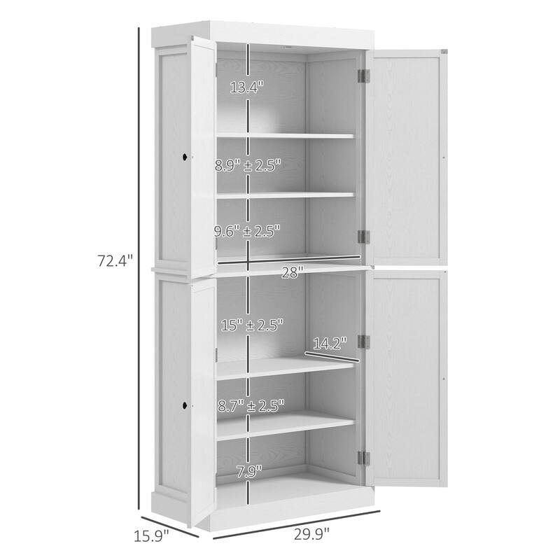 72" Kitchen Cabinet, Pantry Storage Cabinet with Doors and Shelves
