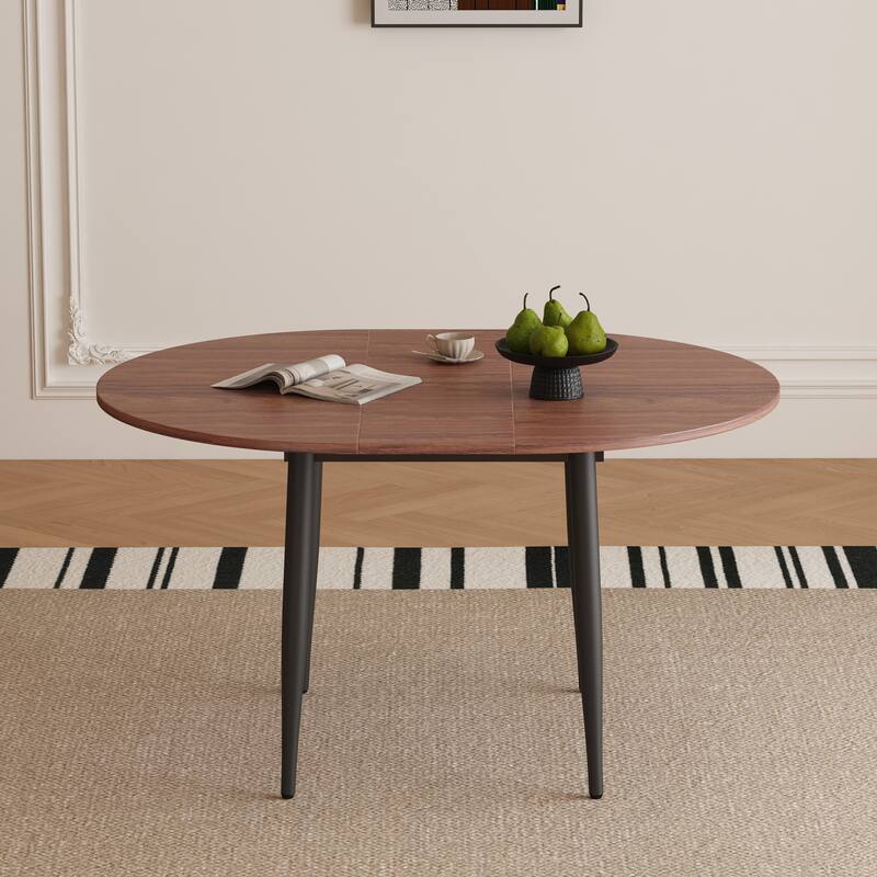 Smart Retractable Walnut MDF Table with Black Metal Legs – Sleek Modern Design for Contemporary Homes