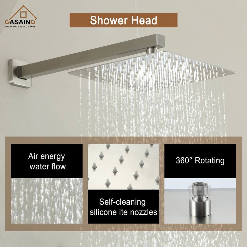 CASAINC 2-Function 10-In Wall Mounted Shower System with Handheld Shower