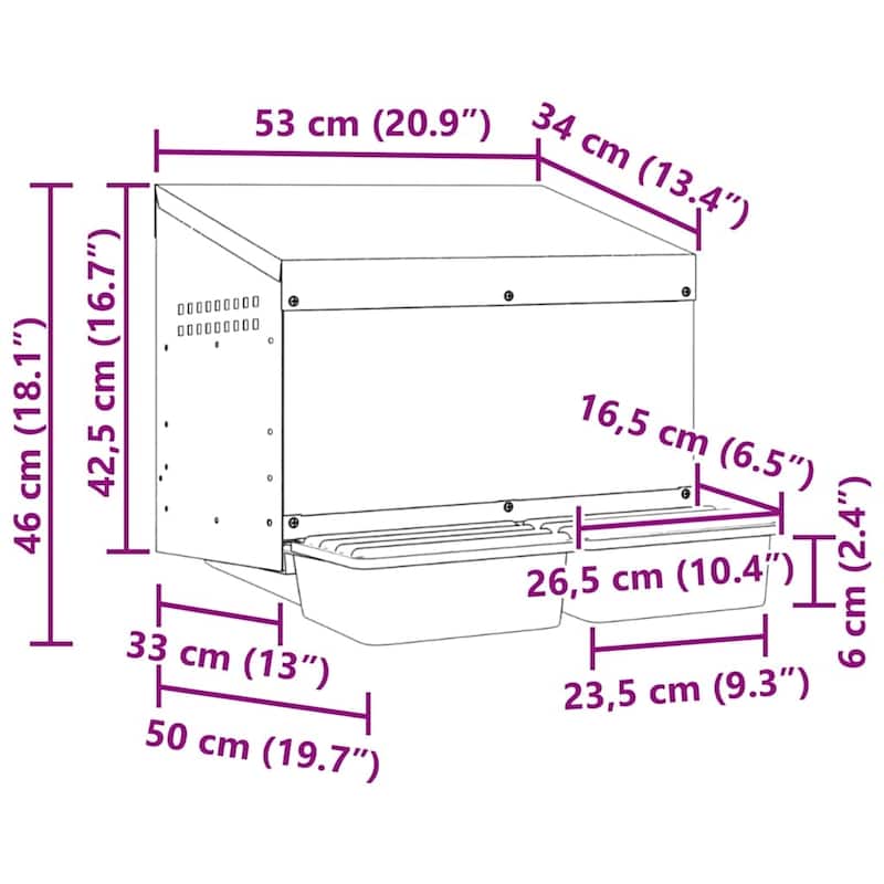 vidaXL Chicken Nesting Box 2 Compartments Wall-Mounted Galvanised Steel