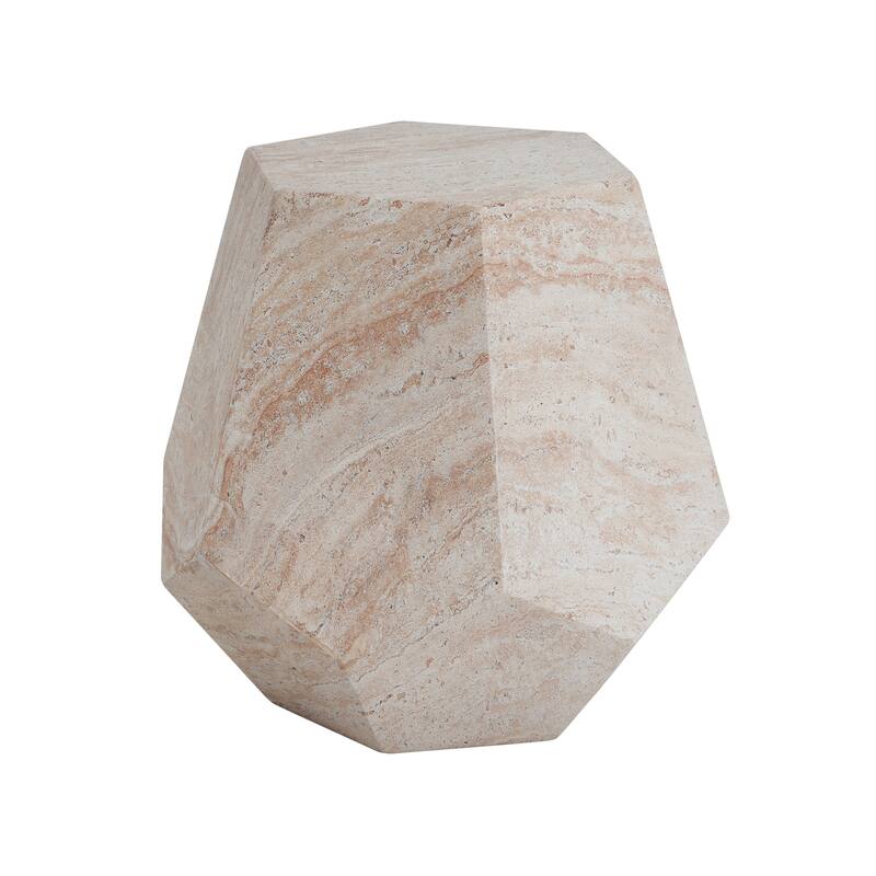 Outdoor Indoor Lightweight Concrete Side Table, Hexagonal Round Travertine Accent Table - 21.52