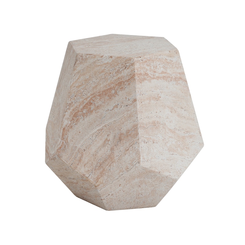Roomfitters Modern Lightweight End Table, Stylish Hexagonal Accent Table for Patio, Balcony, or Home, Travertine Finish