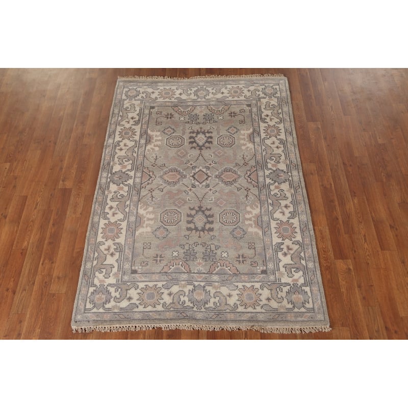 Beige / Ivory Oushak Area Rug Handmade Oriental Wool Carpet - 4'0"x 5'10"