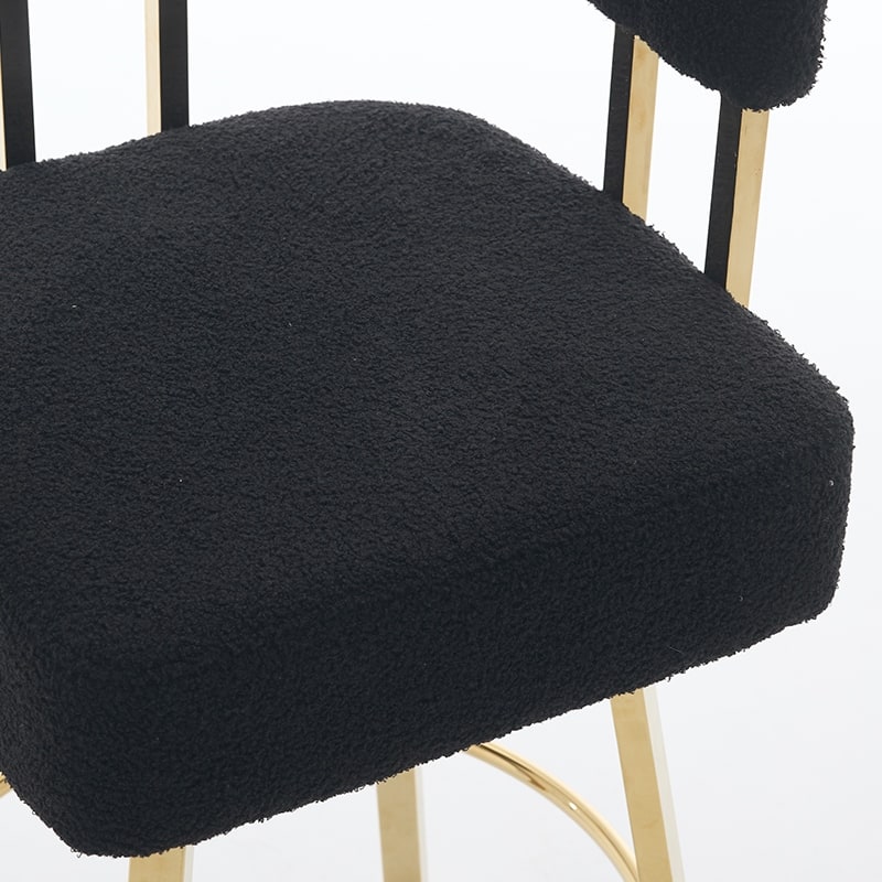 Modern Decorative Side Chair with Gold Metal Legs & Teddy Fleece, No Wheels - 2PC