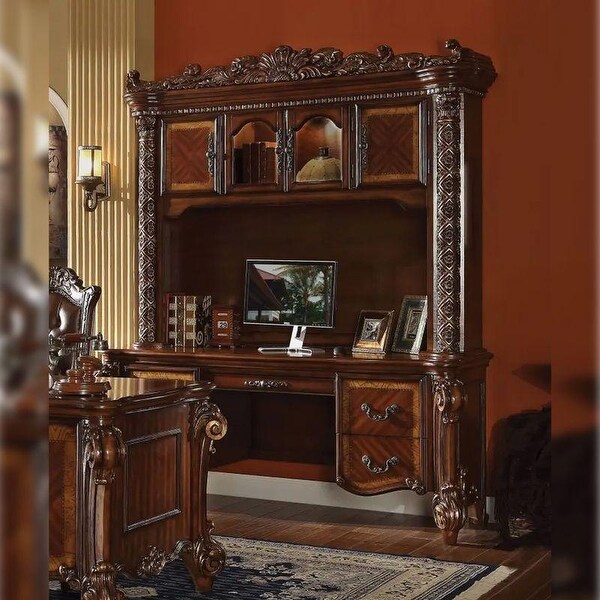 ACME Vendome Computer Desk & Hutch, Cherry (1Set/2Ctn) - Bed Bath