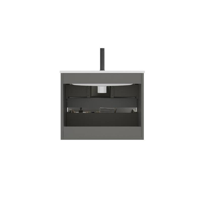GDFStudio - Coralie Modern Floating Bathroom Vanity with Integrated Ceramic Sink and Soft-Close Storage
