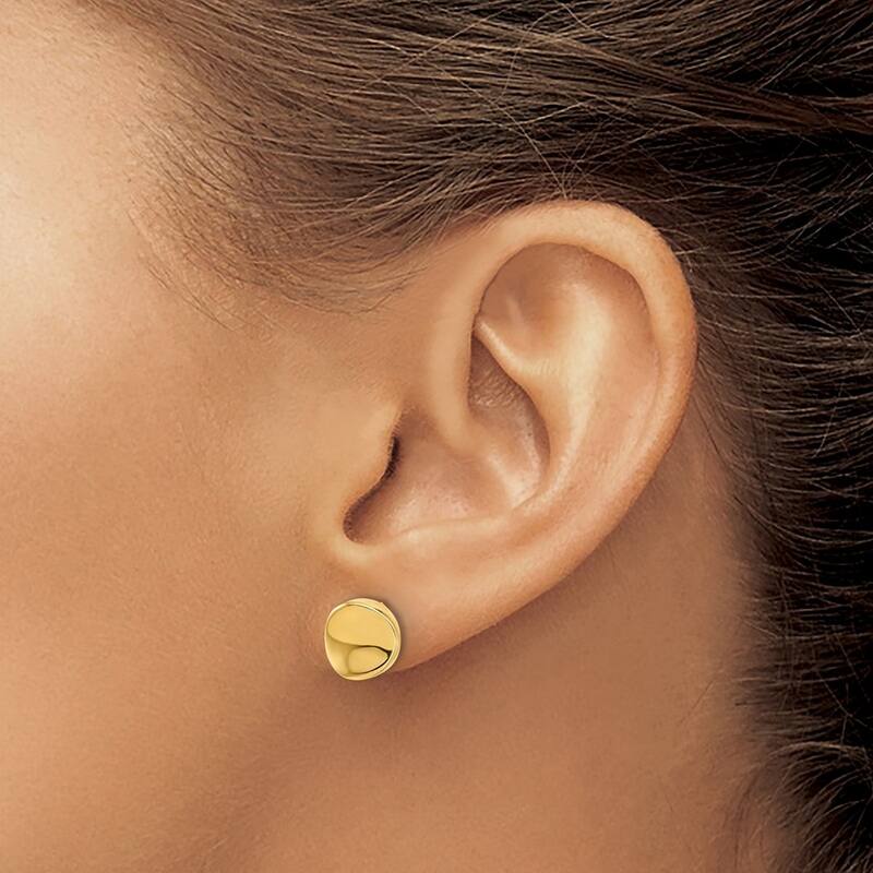 Curata 14k Yellow Gold 9.13mm Concave Puffed Circle Post Earrings