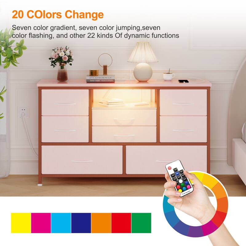 8-Drawer Storage Cabinet TV Cabinet，Spacious Storage Cabinet with Electrical Outlets
