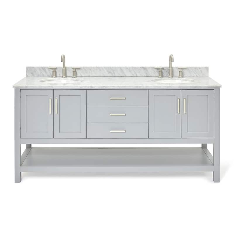Ariel S073DCW2OVO Magnolia 72" Free Standing Double Basin Vanity Set - Grey / Carrara White Top - Steel Finish