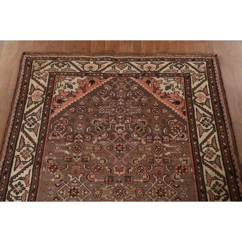 Traditional Hamedan Persian Vintage Runner Rug Handmade Wool Carpet - 3'8"x 9'8"