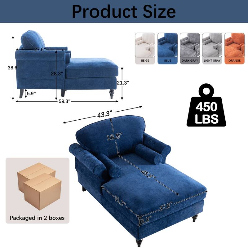Oversized Chaise Lounge Chenille Chair Indoor Single Sofa with Wide Seat Design Suitable for Living Room Bedroom