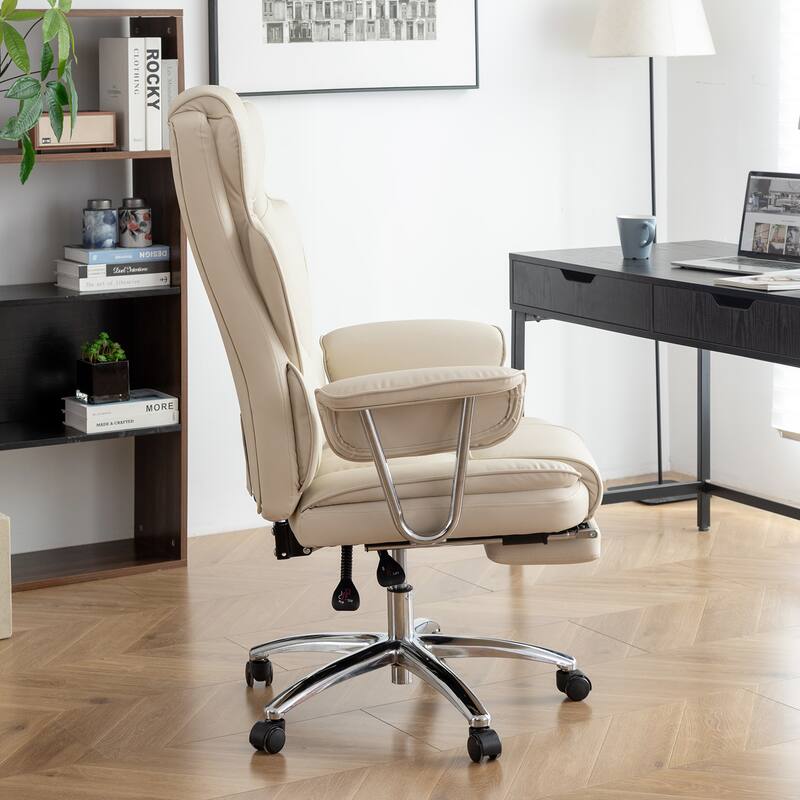 Bonded Leather 360° Swivel Ergonomic High Back Office Recliner with Lumbar Support, Footrest, Adjustable Height