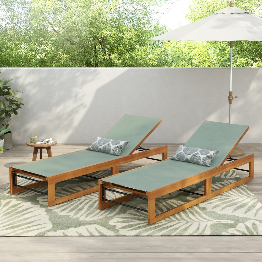 Emile Outdoor Mesh and Wood Chaise Lounge (Set of 2) by Christopher Knight Home