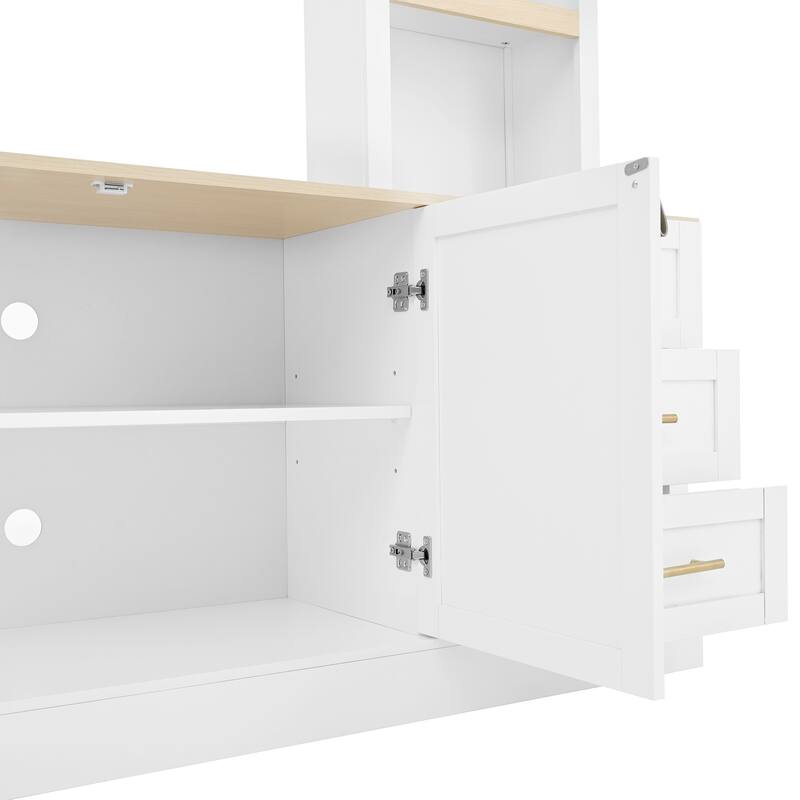 102.3"W Farmhouse 4-Piece Entertainment Center Wall Unit with Adjustable Shelf, TV Stand with Bookshelves for TVs Up to 75"